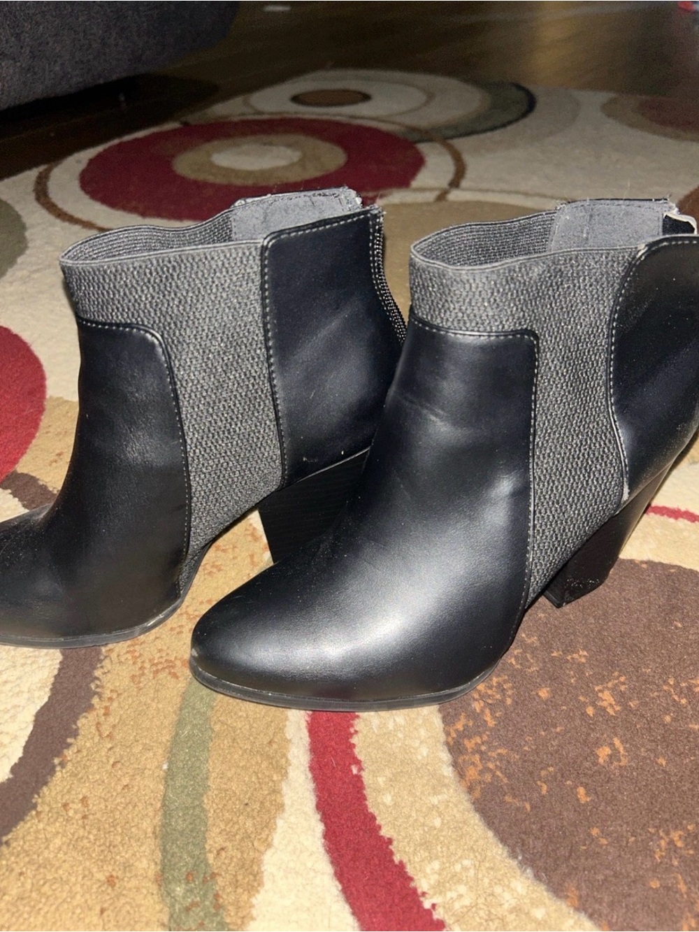 Apt. 9 Black Ankle Booties with Gray Knit Panels